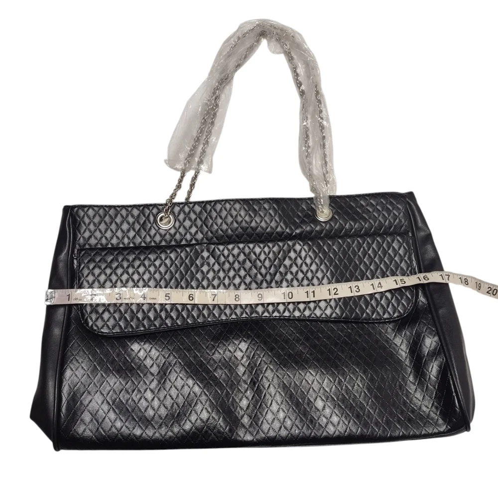 Lancôme Black Tote Bag Silver Chain Strap Shoulder Handbag Faux Leather New